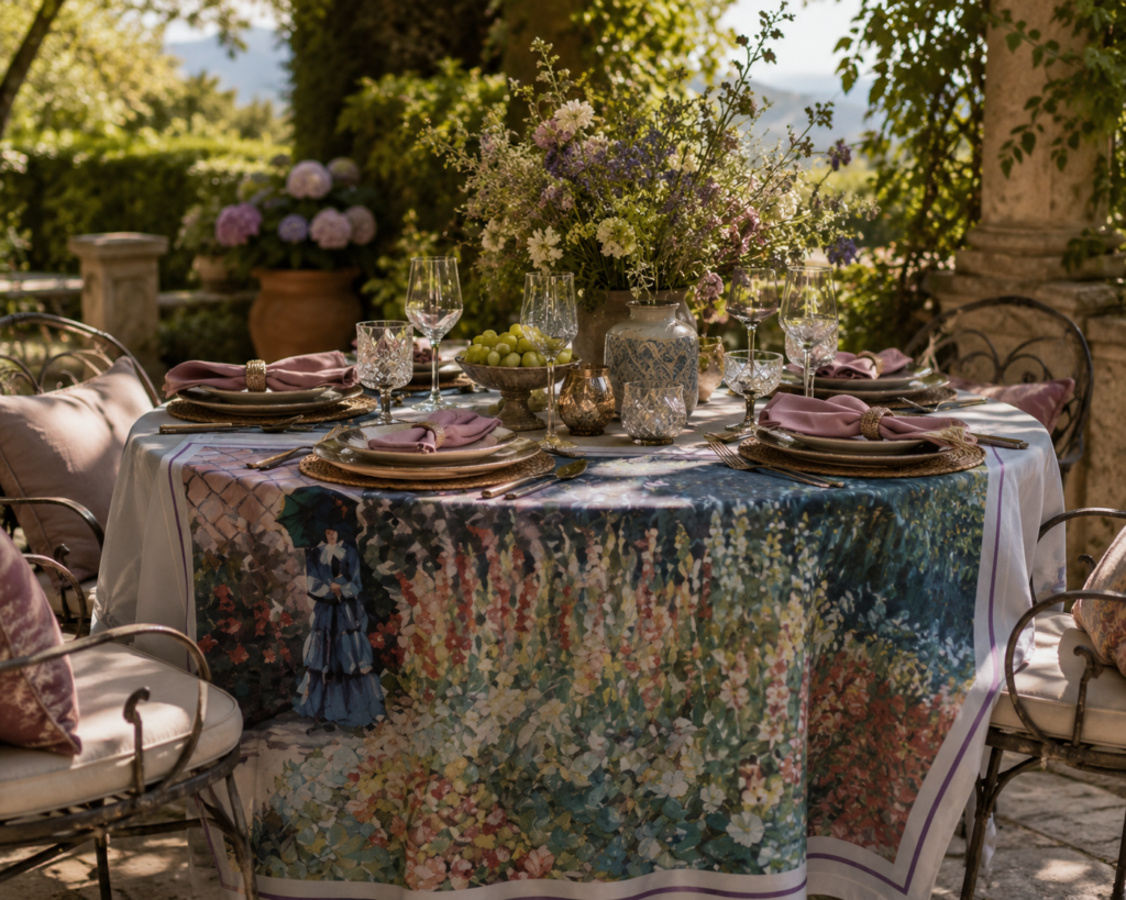 cena elegante en el jardín gladiolos