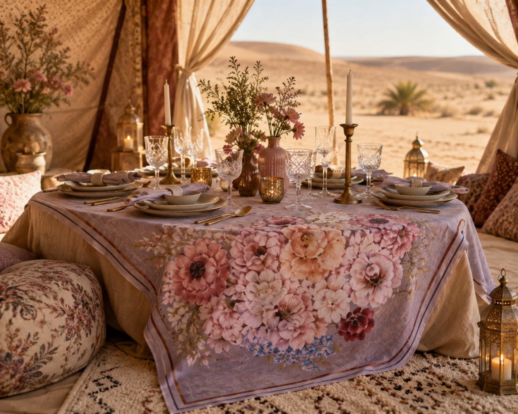 cena romantica en el desierto. pompon